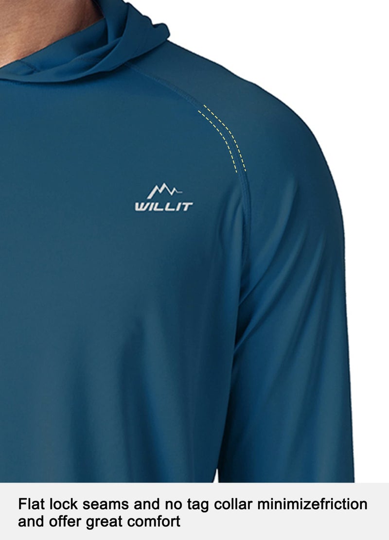 Willit Men's UPF 50+ Sun Protection Hoodie Shirt Long Sleeve Rash Guard Fishing SPF Outdoor UV Shirt Lightweight Pocket Ocean Blue XL - Image 3